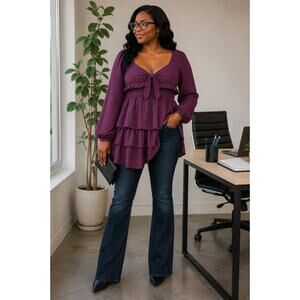 Altar’d State XL Plum Swiss Dot Babydoll Dress Boho Tiered Tunic Romantic